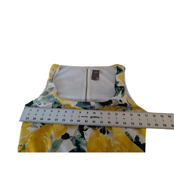 Taylor Women's 10 Floral Dress White Yellow Green Black Fit & Flare Spring - Picture 6 of 13